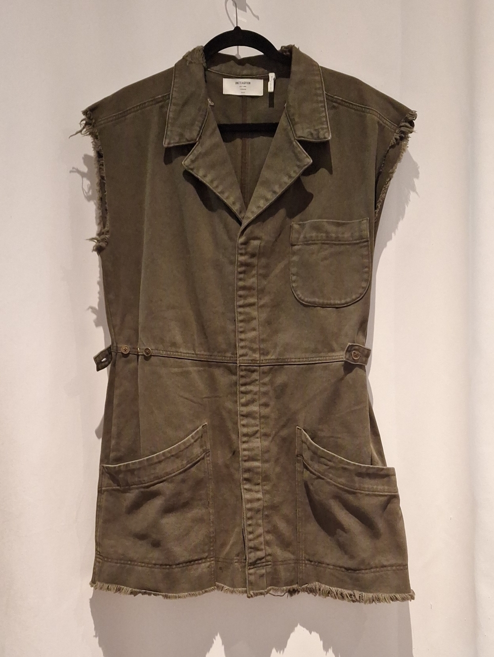 One Teaspoon Olive Green Military Utility Sleeveless Embroidered Dress S